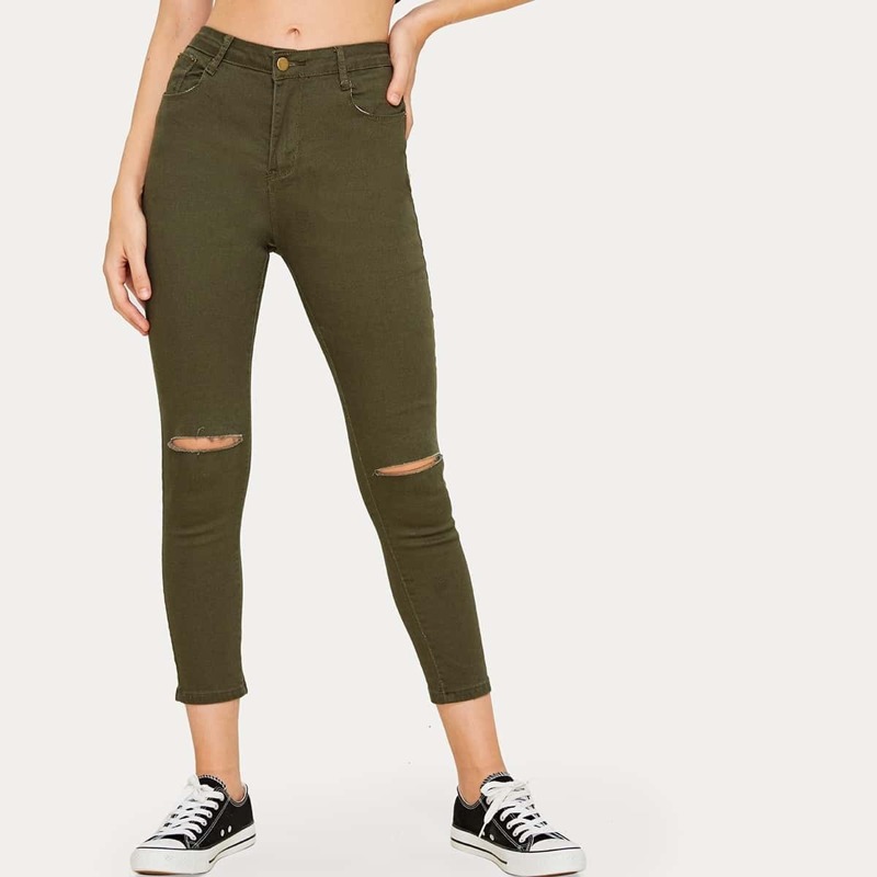 

Ripped Crop Skinny Jeans, Army green