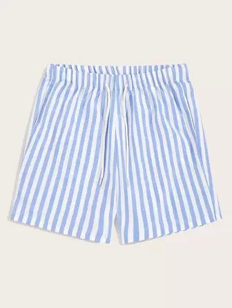 Shorts de hombres de rayas de cintura elástica con cordón