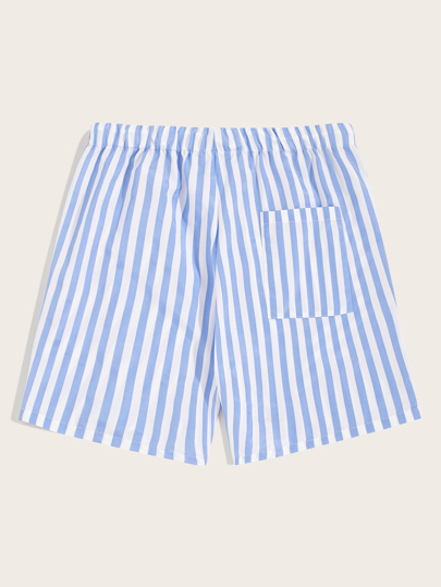 Shorts de hombres de rayas de cintura elástica con cordón