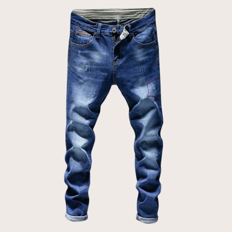 

Guys Letter Patched Embroidery Skinny Jeans, Blue