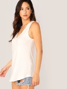 SHEIN LUNE 纯色弧形下擺背心式上衣 - 白色 - 查看 3