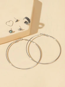 Leaf & Elephant Decor Earrings 7pcs - Silver - View 1