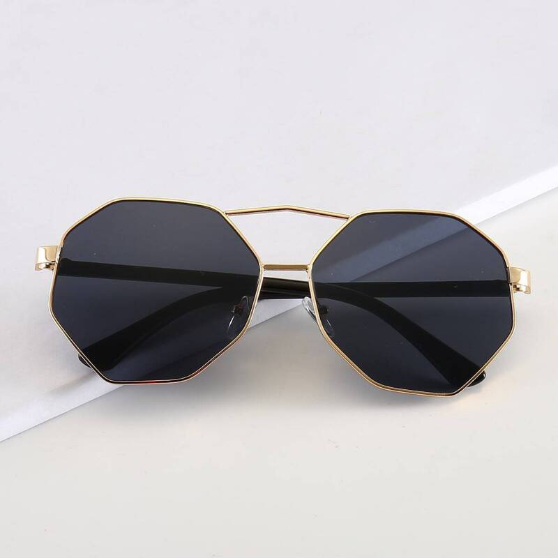 

Irregular Metal Frame Top Bar Sunglasses, Black