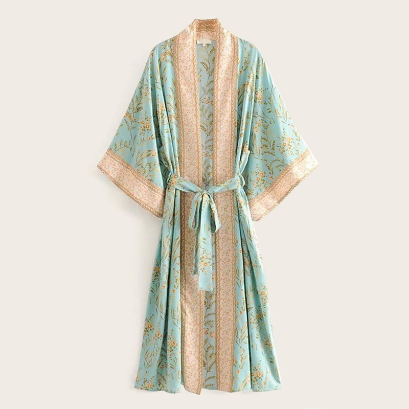 

Tribal Floral Print Belted Kimono, Multicolor