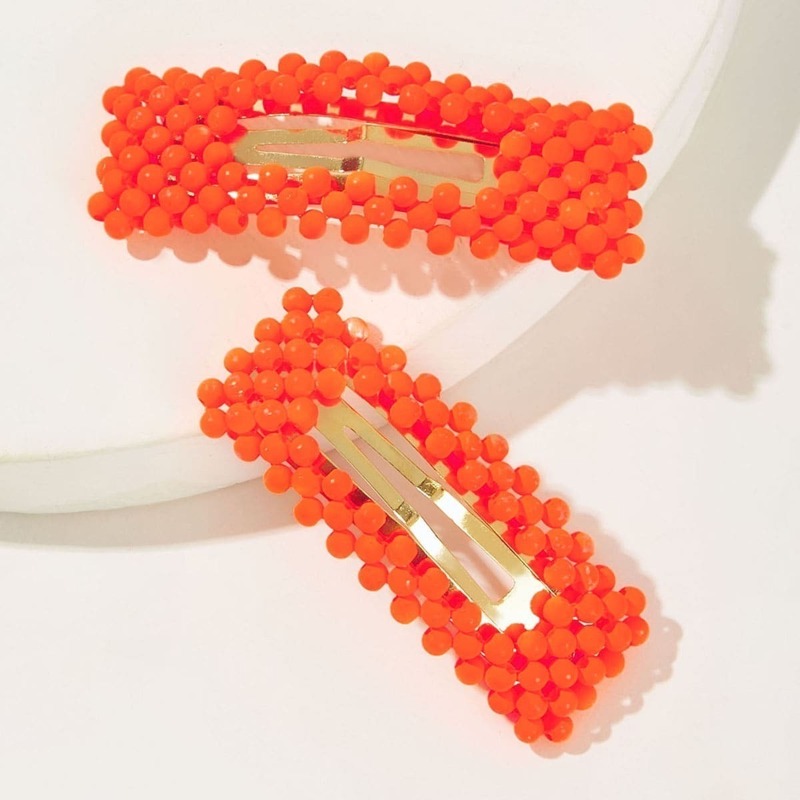 

Bead Decor Hair Snap Clip 1pair, Orange