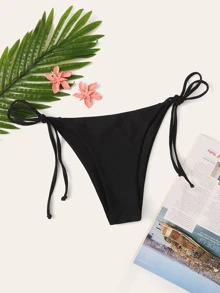 SHEIN Swim Summer Beach Tie Side Swimming Panty - Black - View 1
