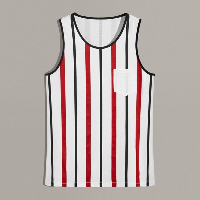 

Guys Contrast Trim Striped Tank Top, Multicolor