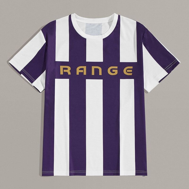 

Guys Letter Print Striped Tee, Multicolor