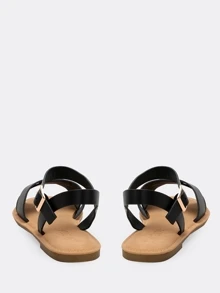 交叉帶搭扣平跟涼鞋 - 黑色 - 查看 4