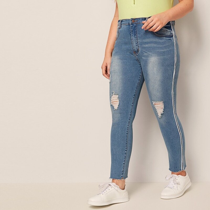 

Plus Side Stripe Ripped Jeans, Blue