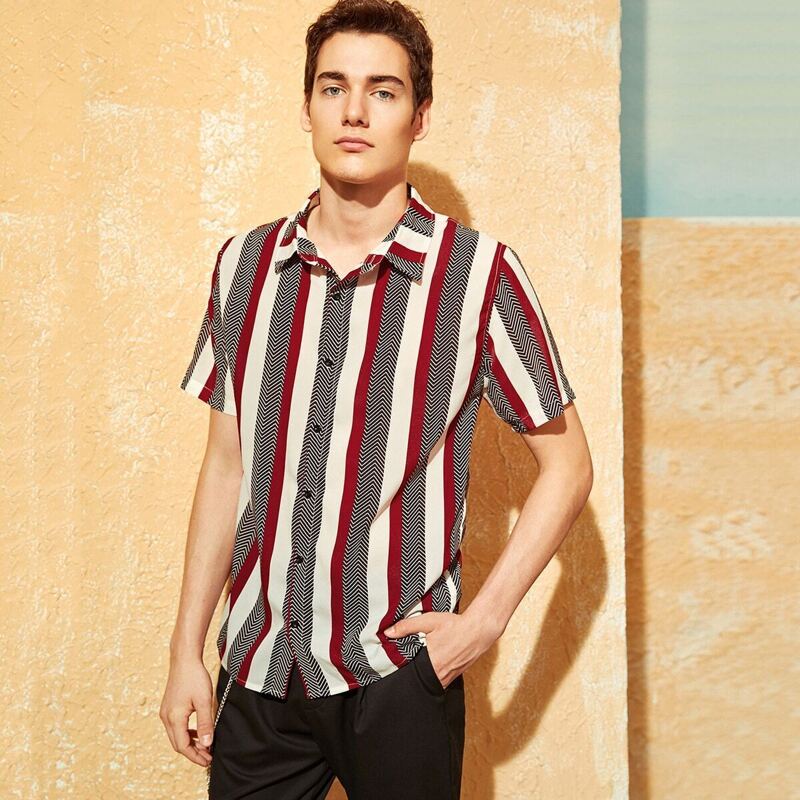 

Guys Striped & Chevron Print Shirt, Multicolor