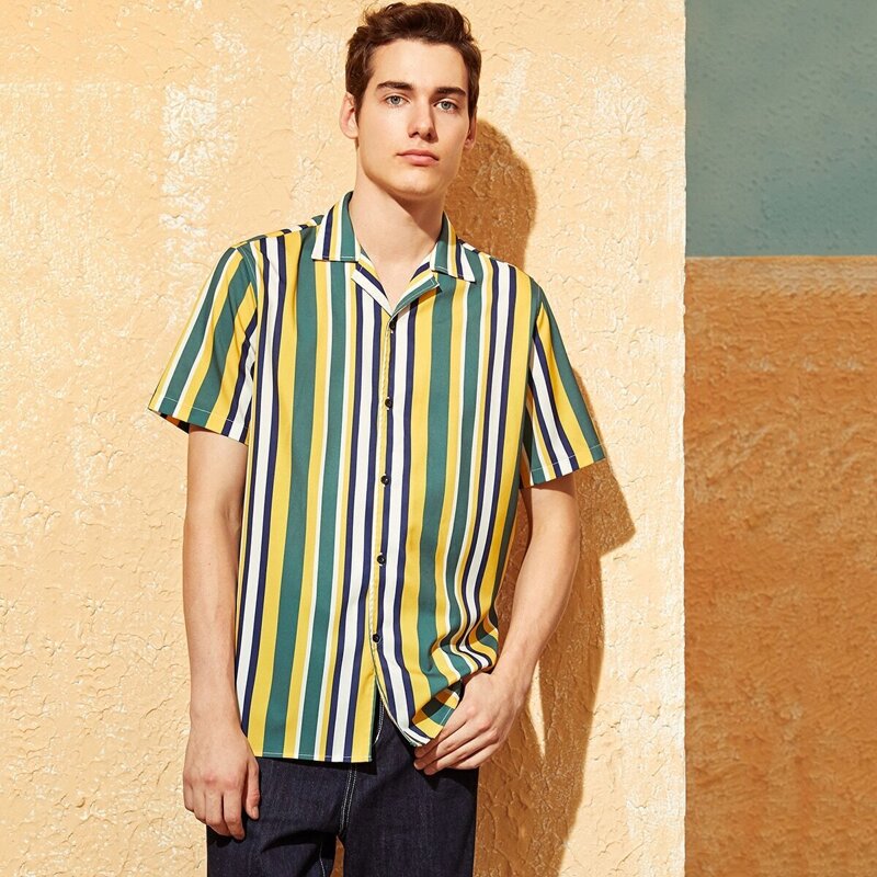 

Guys Revere Collar Striped Shirt, Multicolor