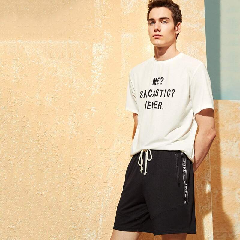 

Guys Tape Side Drawstring Waist Track Shorts, Black