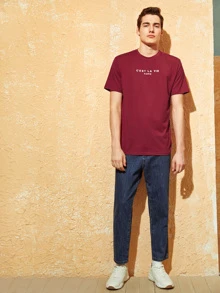 Manfinity RebelGame Men Cotton Slogan Graphic Top - Burgundy - View 3