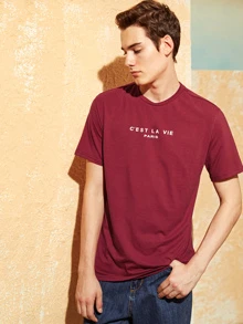 Manfinity RebelGame Men Cotton Slogan Graphic Top - Burgundy - View 4