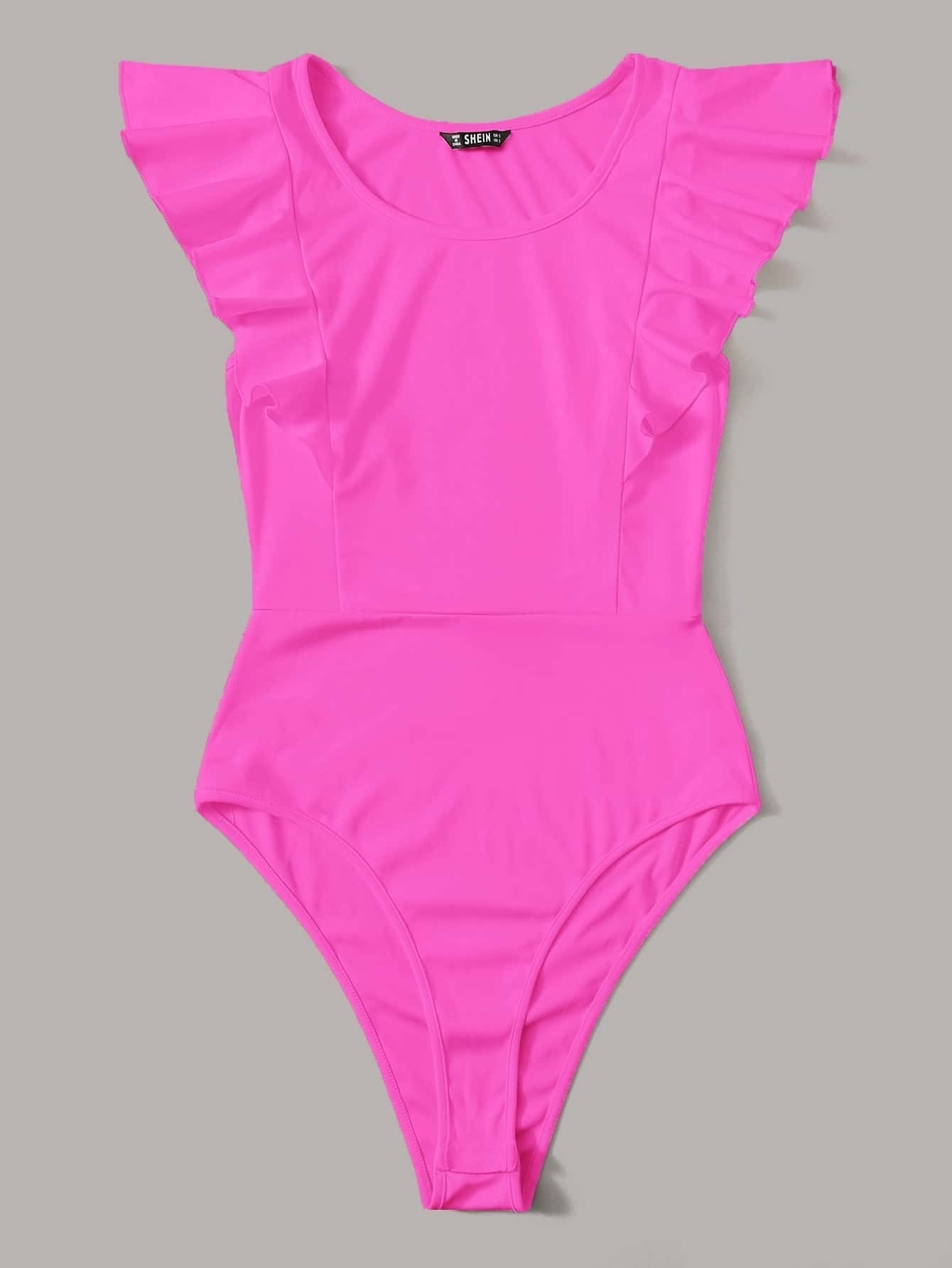 Neon Pink Ruffle Trim Bodysuit SHEIN USA