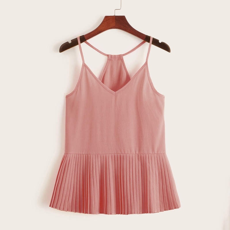 

Solid Pleated Hem Chiffon Cami Top, Pink