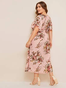 Vestido con cinturón con abertura de ojo con estampado floral - grande - Rosa Pálido - Ver 2