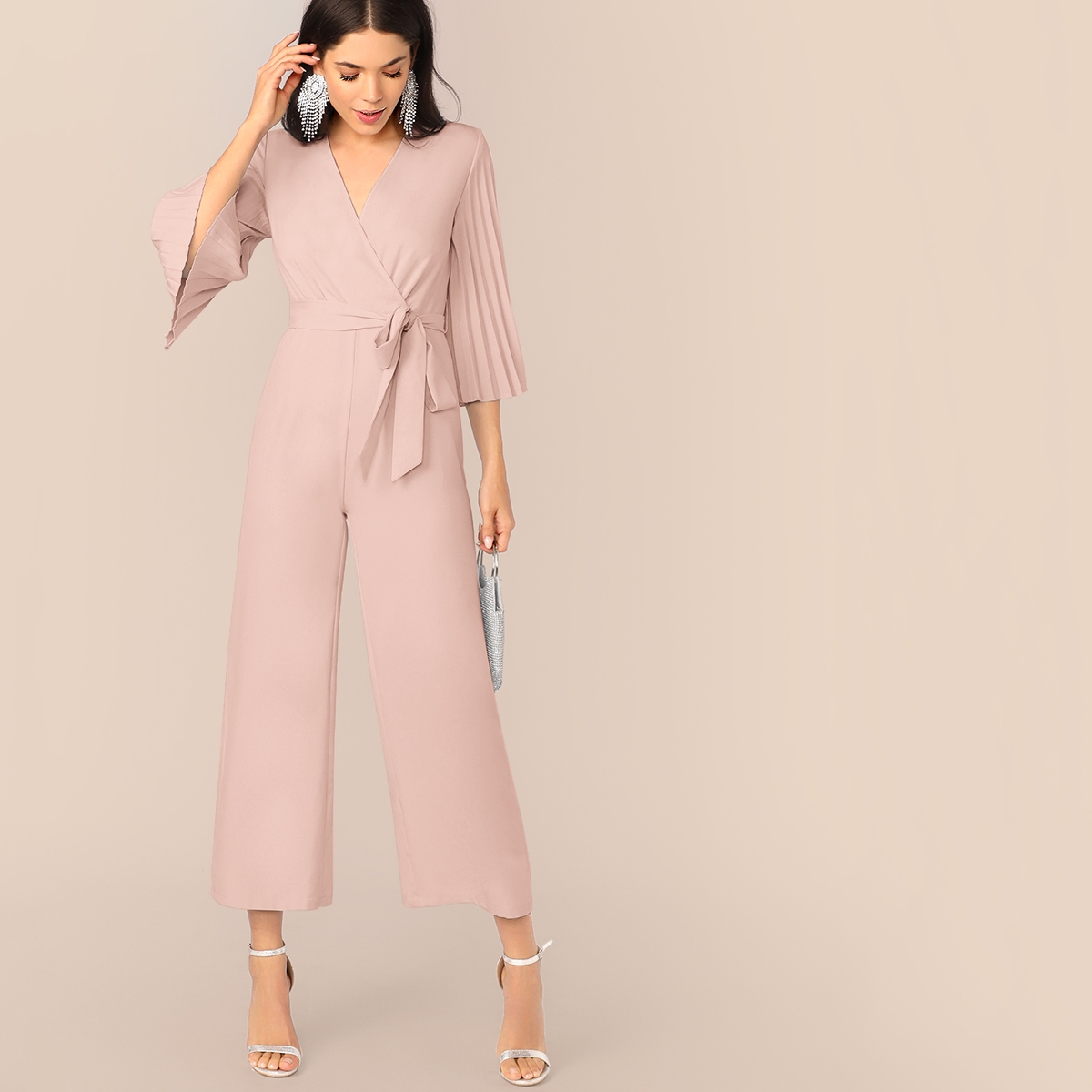pink batwing belted palazzo jumpsuit