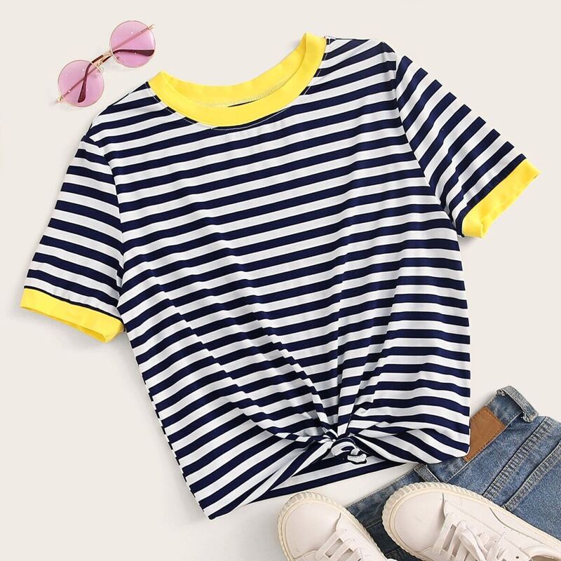 

Striped Ringer Top, Navy
