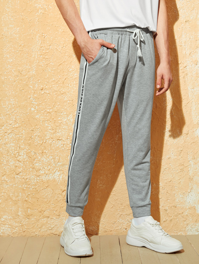 Men Drawstring Waist Letter Tape Side Sweatpants