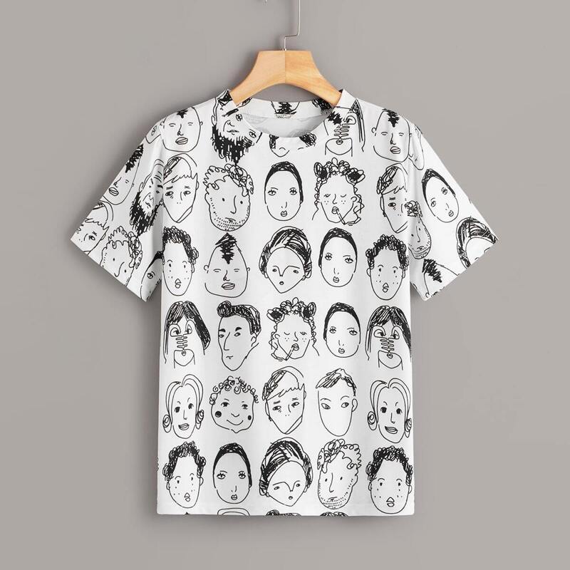 

Plus Graffiti Print Tee, Black and white