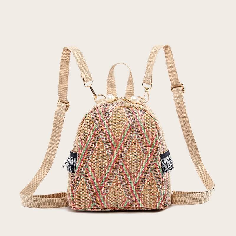 

Faux Pearl Decor Braided Backpack, Multicolor