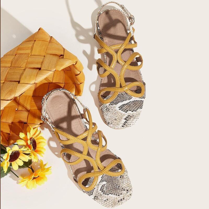 

Snakeskin Cut Out Slingback Sandals, Yellow