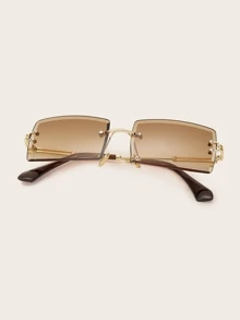 Gafas de sol de protección UV de estilo boho con montura cuadrada sin borde de moda, gafas de sol para playa - Marrón - Ver 2