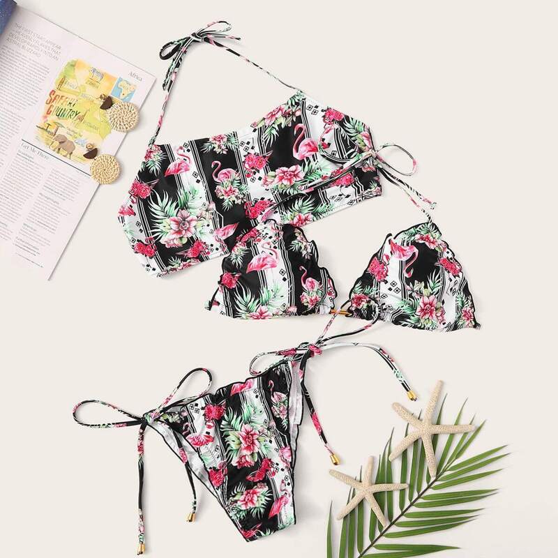 

Lettuce Trim Tropical Self Tie Bikini Set 3pack, Multicolor