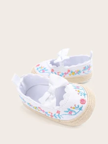 Baby Girls Floral Embroidered Flats - White - View 5