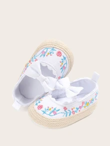 Baby Girls Floral Embroidered Flats - White - View 3