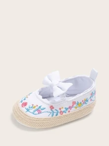 Baby Girls Floral Embroidered Flats - White - View 4