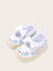 Baby Girls Floral Embroidered Flats - White - View 2