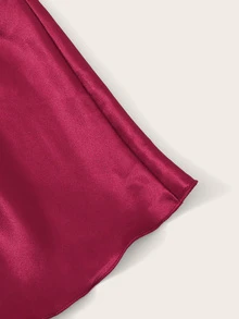 Satin Cami Top With Shorts PJ Set - Burgundy - View 5