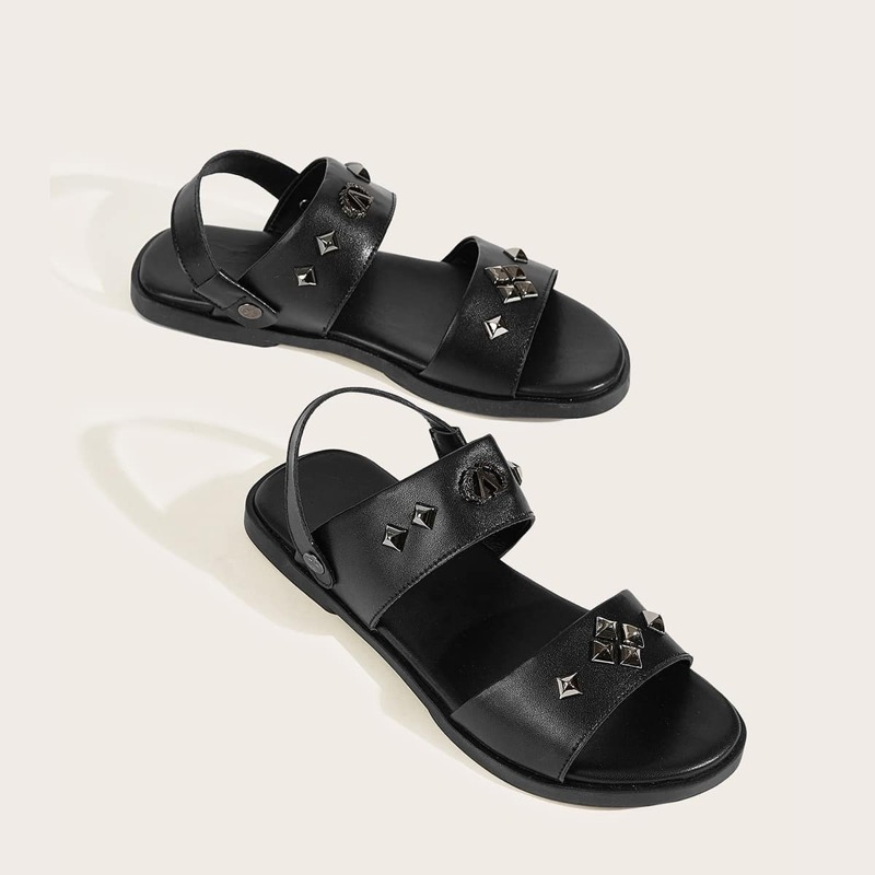 

Guys Studded Decor Wide Fit Sandals, Black