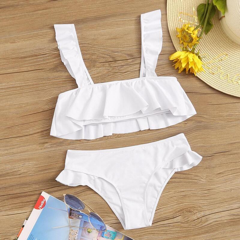 

Ruffle Top With Panty Bikini Set, White
