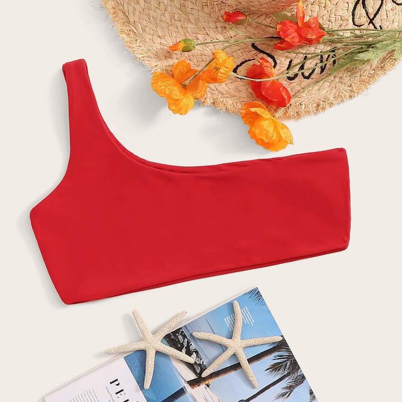 

One Shoulder Swimming Top, Red bright