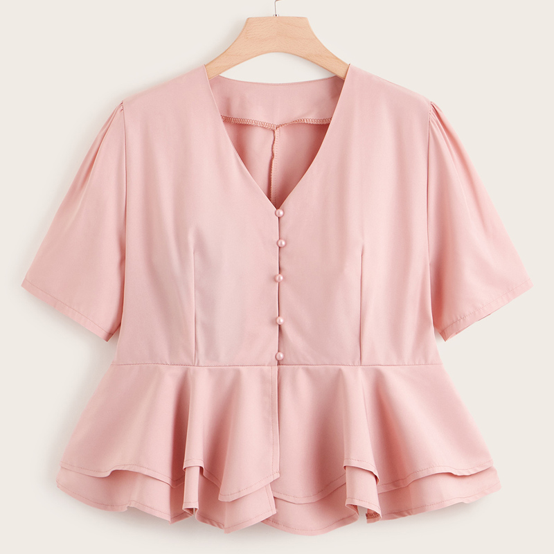 

Plus Tiered Layer Ruffle Hem Blouse, Pink