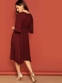 SHEIN Zip Back Knot Front Pleated Dress - Burgundy - View 2