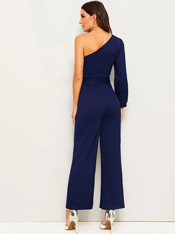 one shoulder split sleeve jumpsuit