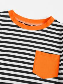 SHEIN EZwear Camiseta ringer con bolsillo de rayas - grande - Blanco y Negro - Ver 5