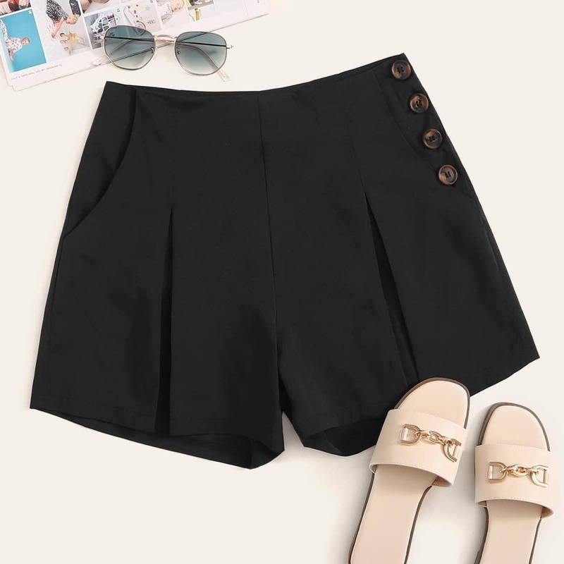 

Button Side Pocket Shorts, Black
