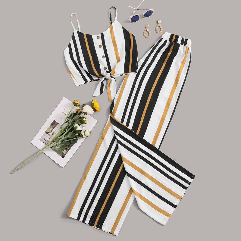 

Striped Cami Top With Wide Leg Pants, Multicolor