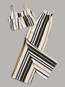 Striped Cami Top With Wide Leg Pants - Multicolor - View 2