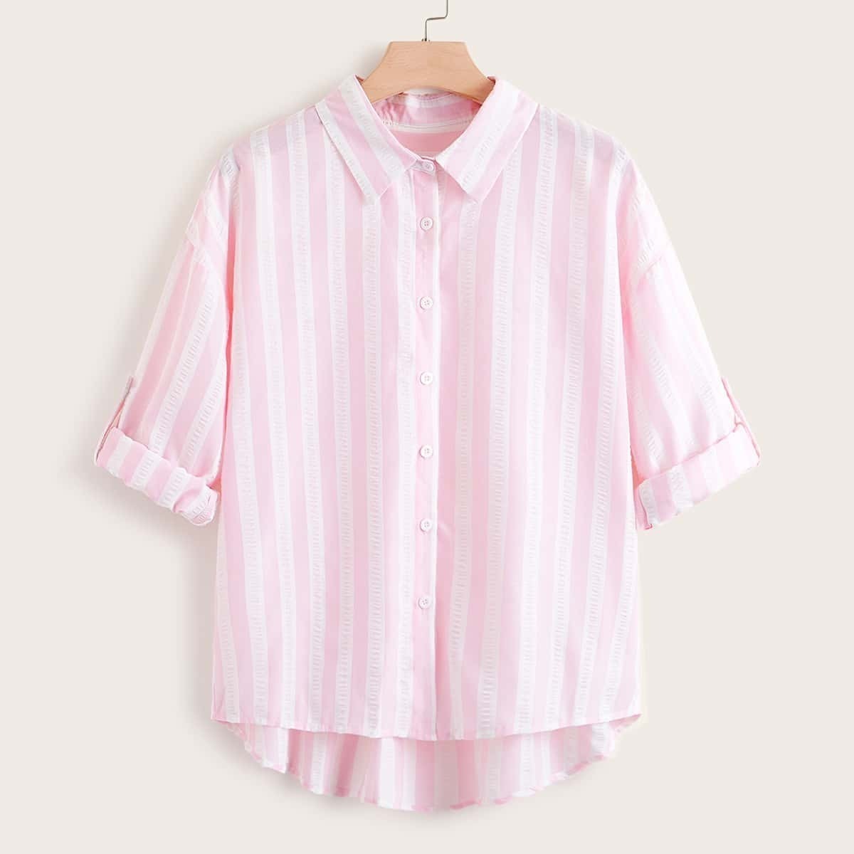

Plus Striped High Low Shirt, Pink