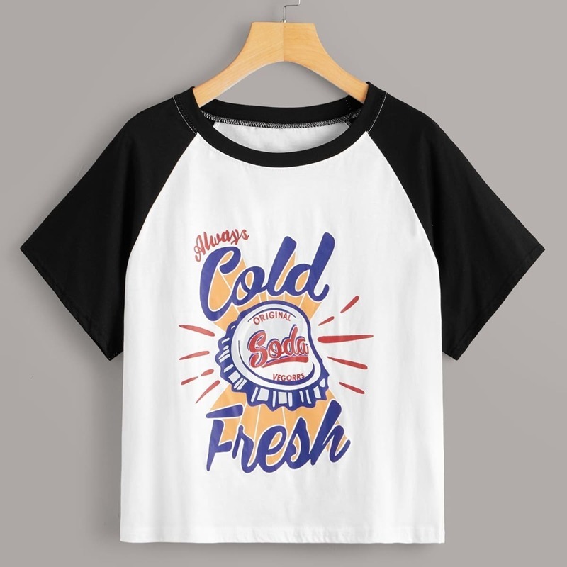 

Letter Print Contrast Raglan Sleeve Baseball Tee, Multicolor