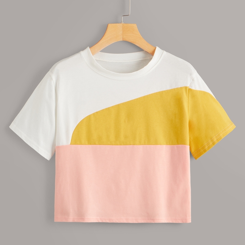 

Cut And Sew Panel Boxy Tee, Multicolor