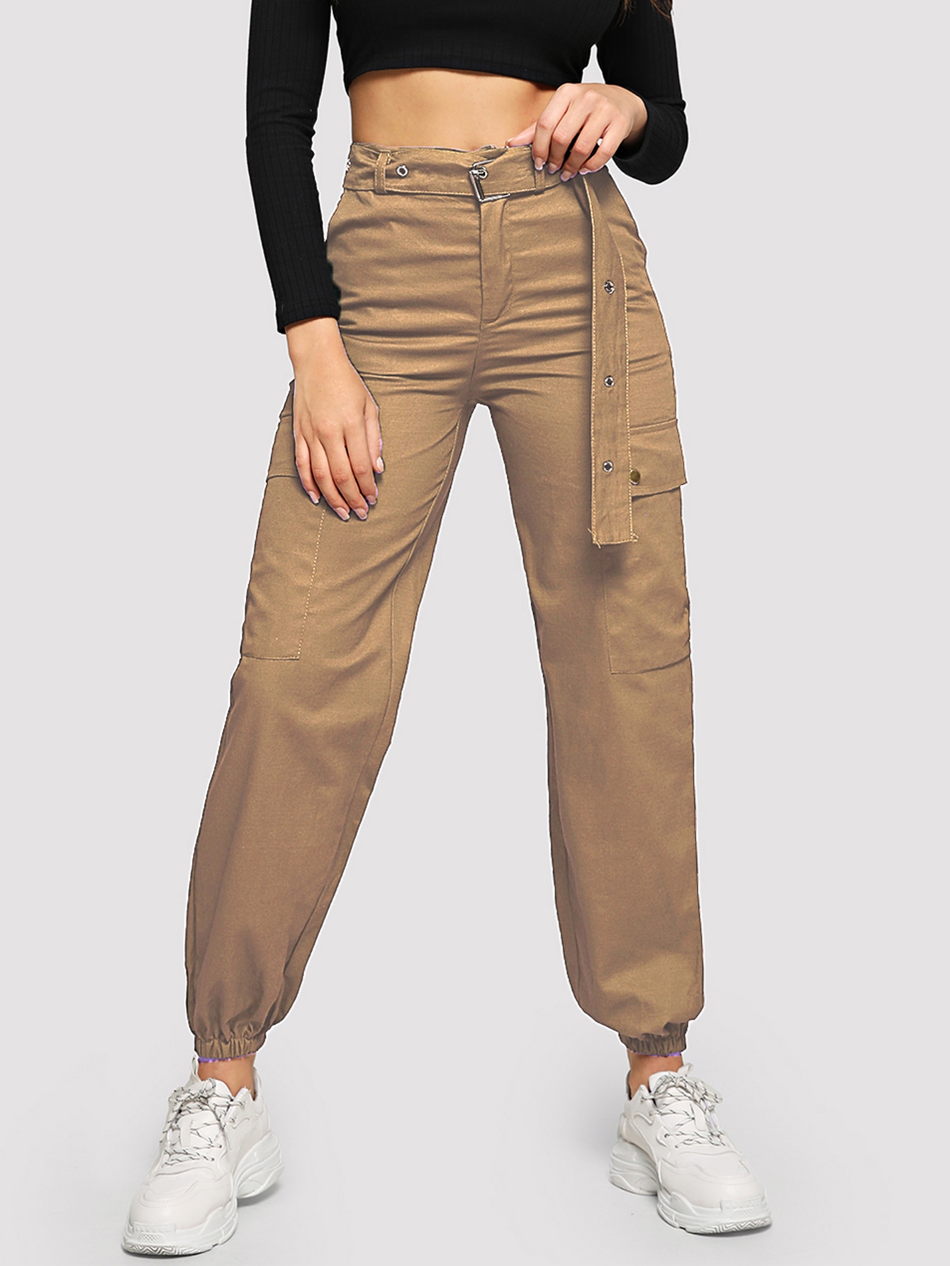 Lo nuevo en Pantalones cargo con cinturón con ojal con bolsillo con  solapa!| ROMWE México