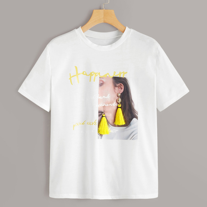 

Letter & Figure Print Tassel Detail Tee, White